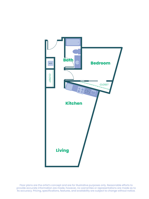 Floor plan for studio, 792 sqft